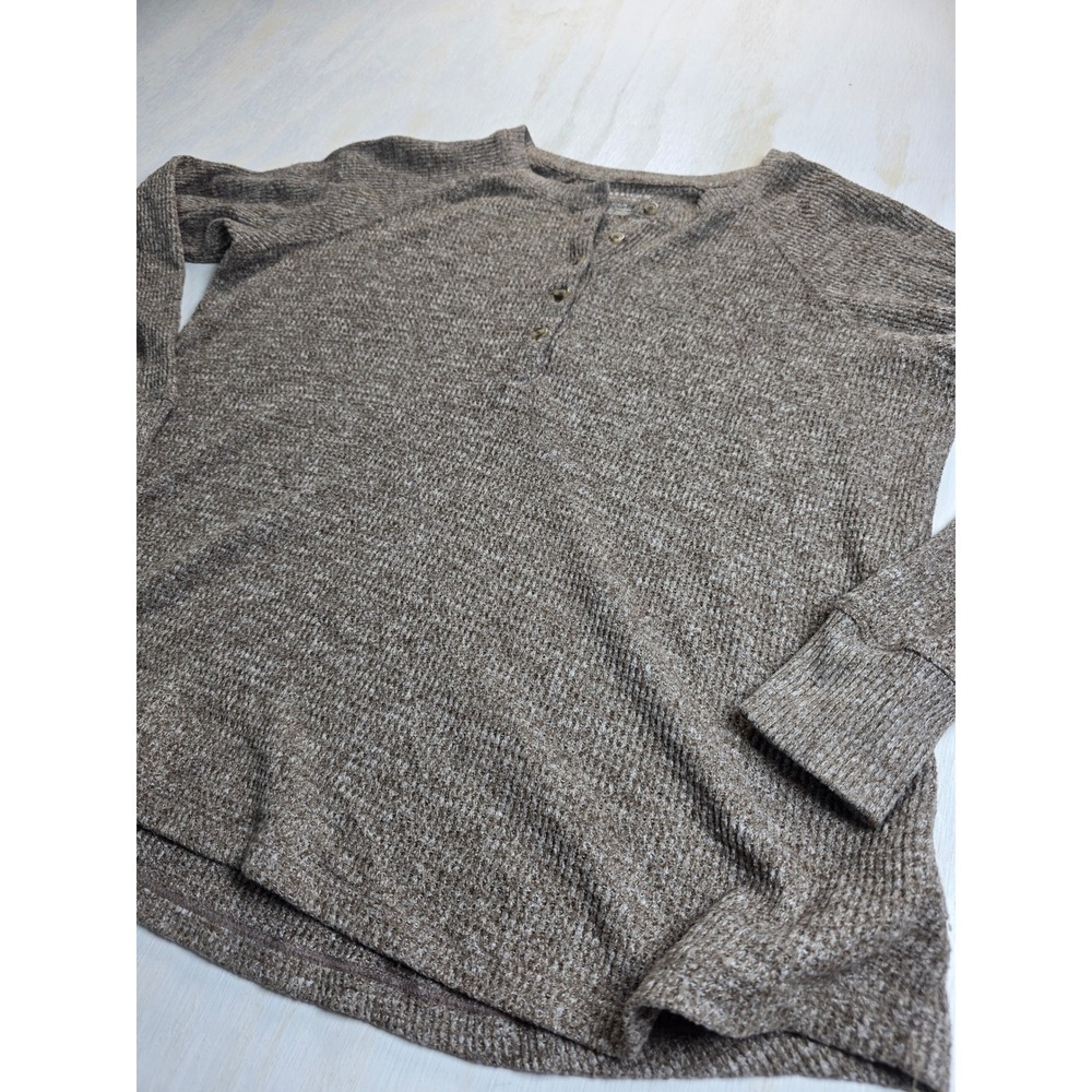 American Eagle Brown Marl Waffle Knit Henley Top Long Sleeve Boho Western Medium